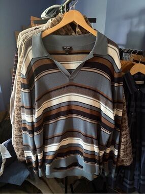 Todd Snyder Stripe Polo Sweater in Blue, Brown, White, and Gray